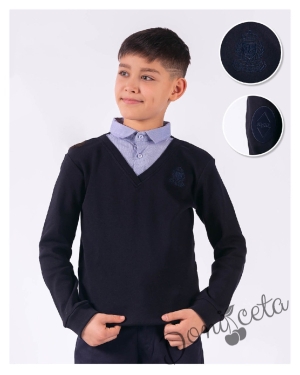Детска блуза в тъмносиньо за момче с емблема