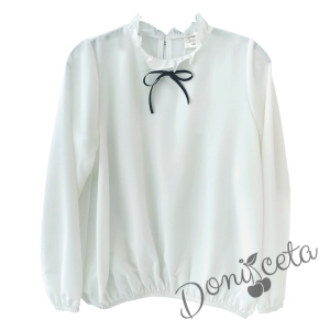 Комплект от риза с дълъг ръкав в бяло Contrast и панталон в черно 2