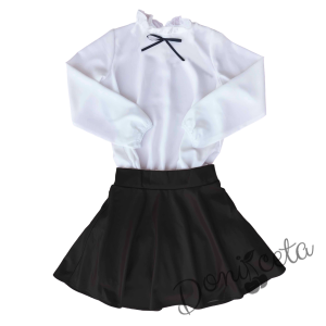 Комплект от риза в бяло на Contrast и кожена пола в черно