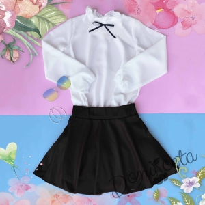 Комплект от 3 части риза в бяло на Contrast, кожена пола в черно и яке 3