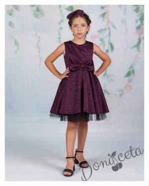 Официална детска рокля без ръкав брокат Канди в лилаво 1