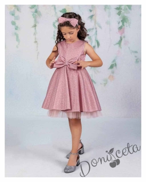 Официална детска рокля без ръкав брокат Канди в розово 1