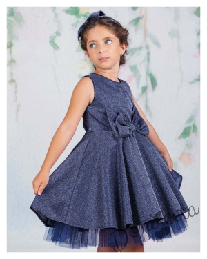 Официална детска рокля без ръкав брокат Канди в синьо 2