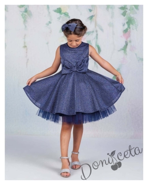 Официална детска рокля без ръкав брокат Канди в синьо
