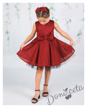 Официална детска рокля без ръкав брокат Канди в червено 1
