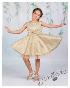 Официална детска рокля без ръкав брокат Канди в златисто