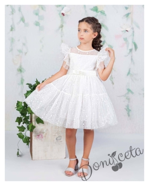 Официална детска рокля в бяло с дантела Монел
