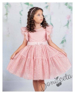 Официална детска рокля в розово с дантела Монел