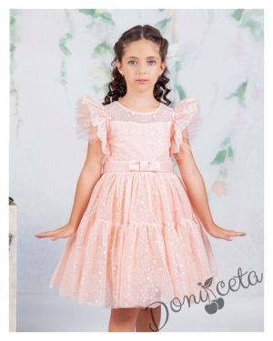 Официална детска рокля в прасковено с дантела Монел2