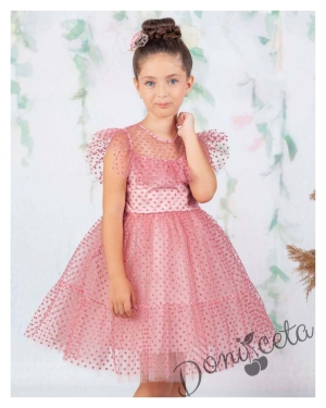 Официална детска рокля в пепел от рози с дантела Кармен