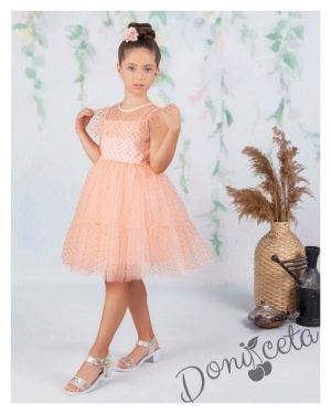 Официална детска рокля в прасковено с дантела Кармен