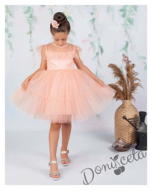 Официална детска рокля в прасковено с дантела Кармен 2