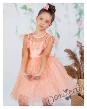 Официална детска рокля в прасковено с дантела Кармен 3