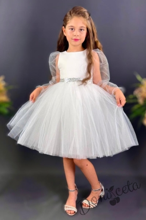 Официална детска рокля Рангелина  с дълъг в бяло с ангелски крила 1