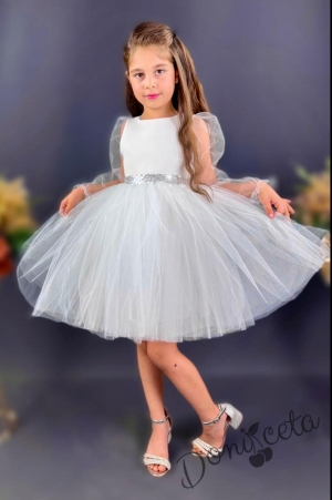 Официална детска рокля Рангелина  с дълъг в бяло с ангелски крила 2