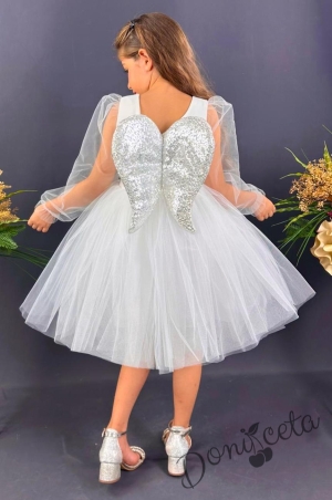 Официална детска рокля Рангелина  с дълъг в бяло с ангелски крила 3