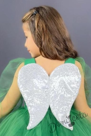 Официална детска рокля Рангелина  с дълъг в зелено с ангелски крила 4