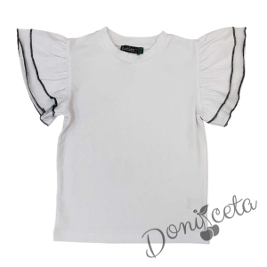 Ефектна детска блуза за момиче с дълъг ръкав и къдрици в бяло 1