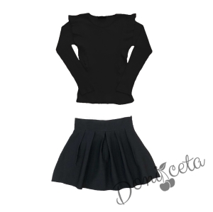 Комплект от пола в черно Ами и ефектна блуза с дълъг ръкав в черно