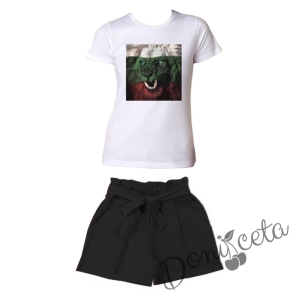Летен комплект момиче от къси панталони в черно и тениска в бяло 15486452