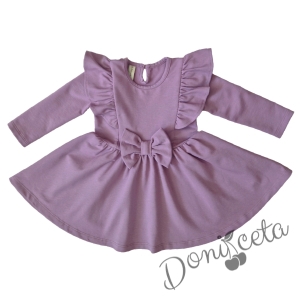 Детска рокля в лилаво с дълъг ръкав с панделка 1