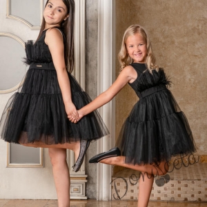 Официална детска рокля без ръкав с богат тюл в черно Анелия5