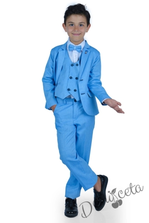 Официален костюм за момче от 5 части в светлосиньо с двуредово закопчаване 1