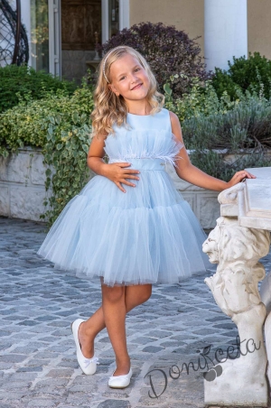 Официална детска рокля без ръкав с богат тюл в светлосиньо Анелия 1