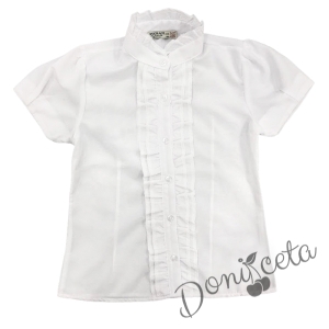 Детска риза с къс ръкав в бяло с къдрички