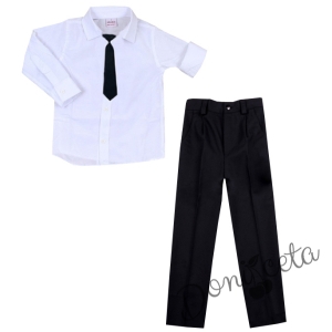Комплект от 3 части панталон и вратовръзка в черно и риза с дълъг ръкав ръкав в бяло 1