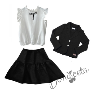 Комплект за момиче от 3 части -риза с къс ръкав, пола и сако в черно1