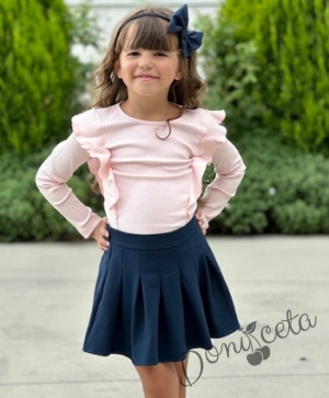Релефна детска блуза за момиче с дълъг ръкав и къдрици в розово2