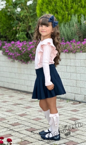 Релефна детска блуза за момиче с дълъг ръкав и къдрици в розово 3