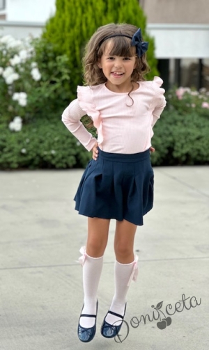 Релефна детска блуза за момиче с дълъг ръкав и къдрици в розово 4