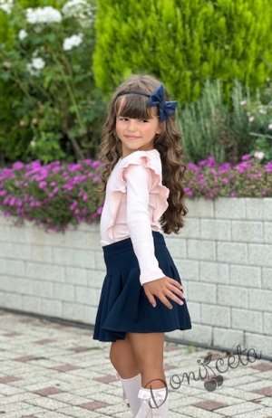 Релефна детска блуза за момиче с дълъг ръкав и къдрици в розово 5
