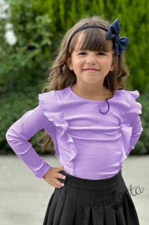 Детска блуза за момиче с дълъг ръкав и къдрици в лилаво 1