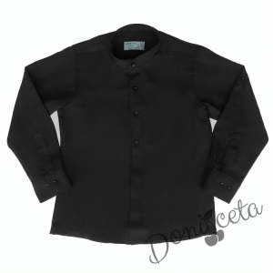 Детска риза с дълъг ръкав за момче в черно без яка 1