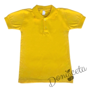 Детска блуза в жълто с къс ръкав и яка