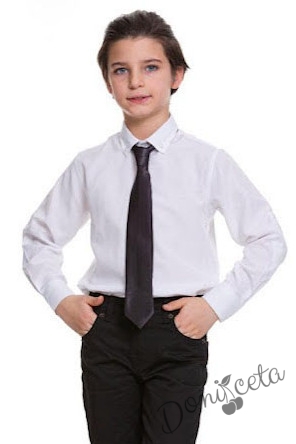 Официална детска риза с дълъг ръкав в бяло с вратовръзка 1
