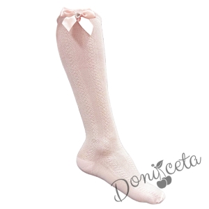 Детски 3/4 чорапи с панделка в розово
