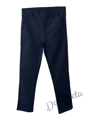 Комплект от 3 части за момче Contrast - панталон в тъмносиньо, риза с дълъг ръкав каре в тъмносиньо и сако в горчица 4