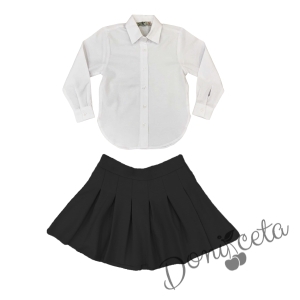 Комплект от пола в черно Ния и риза с дълъг ръкав с в бяло Анди 1