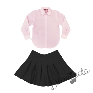 Комплект от пола в черно Ния и риза с дълъг ръкав с в розово Анди 1