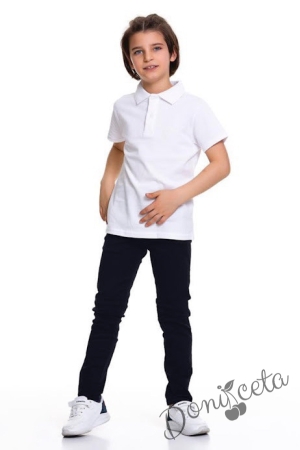 Комплект за момче от панталон Contrast в тъмносиньо и риза с къс ръкав в бяло