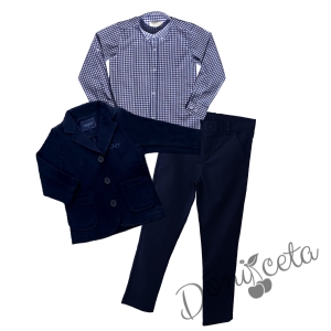 Комплект от 3 части за момче - панталон и сако в тъмносиньо Contrast, риза с дълъг ръкав каре в тъмносиньо 1