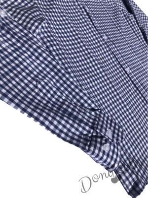 Комплект от 3 части за момче - панталон в тъмносиньо и сако в горчица Contrast, риза с дълъг ръкав каре в тъмносиньо 4