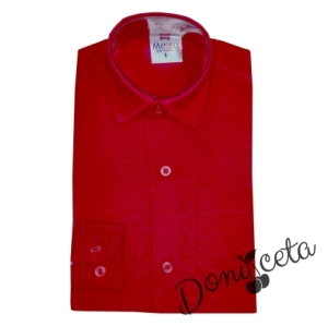 Комплект за момче от панталон Contrast в черно и риза с дълъг ръкав в червено 2