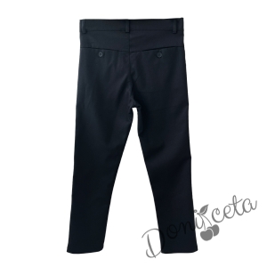 Комплект от 3 части за момче - панталон и сако в черно Contrast, риза с дълъг ръкав каре в тъмносиньо 6