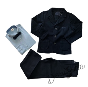 Комплект от 4 части за момче - панталон и сако в тъмносиньо Contrast, риза с дълъг ръкав в светлосиньо и папийонка