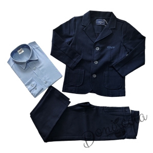 Комплект от 3 части за момче - панталон и сако в тъмносиньо Contrast, риза с дълъг ръкав в светлосиньо